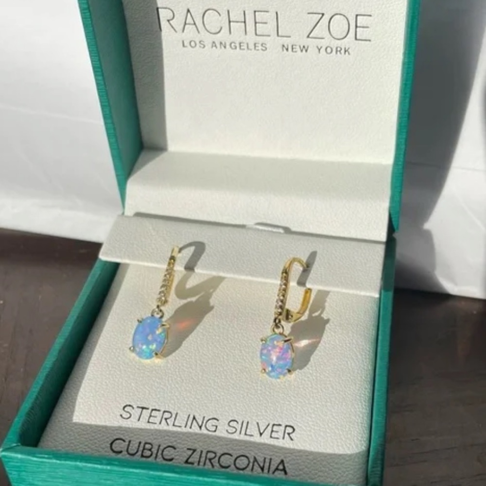 Rachel Zoe Sterling Silver Opal Drop Earrings NIB